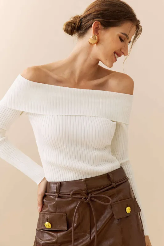 Knit Off Shoulder Long-Sleeve Top sold by Micas