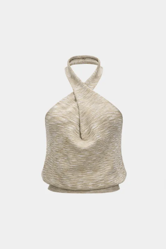 Knit Crossed Halter Neck Backless Cami Top sold by Micas