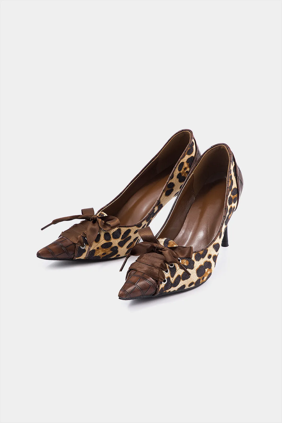Leopard Print Tie-Up Pointed Heels sold by Micas
