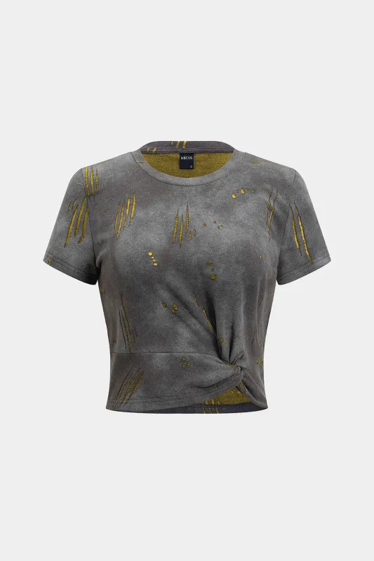 Asymmetrisk twist knude kortærmet t-shirt sold by Micas