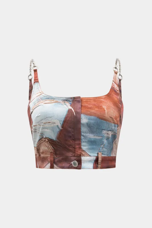 Retro Color Block Slip Chain Cami Top sold by Micas