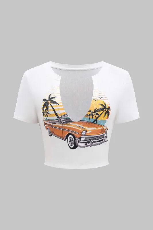 Hawaiian Print Short Sleeve V-hals T-shirt sold by Micas