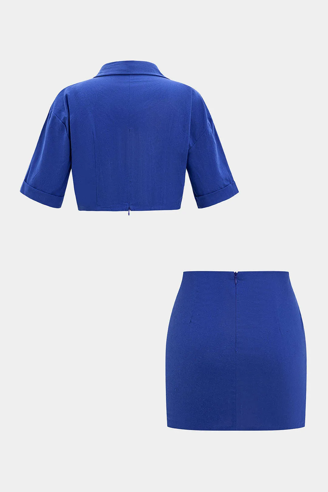 Solid Twist Knot Short-Sleeve Shirt And Tie-Up Skirt Set sold by Micas product image thumbnail 2