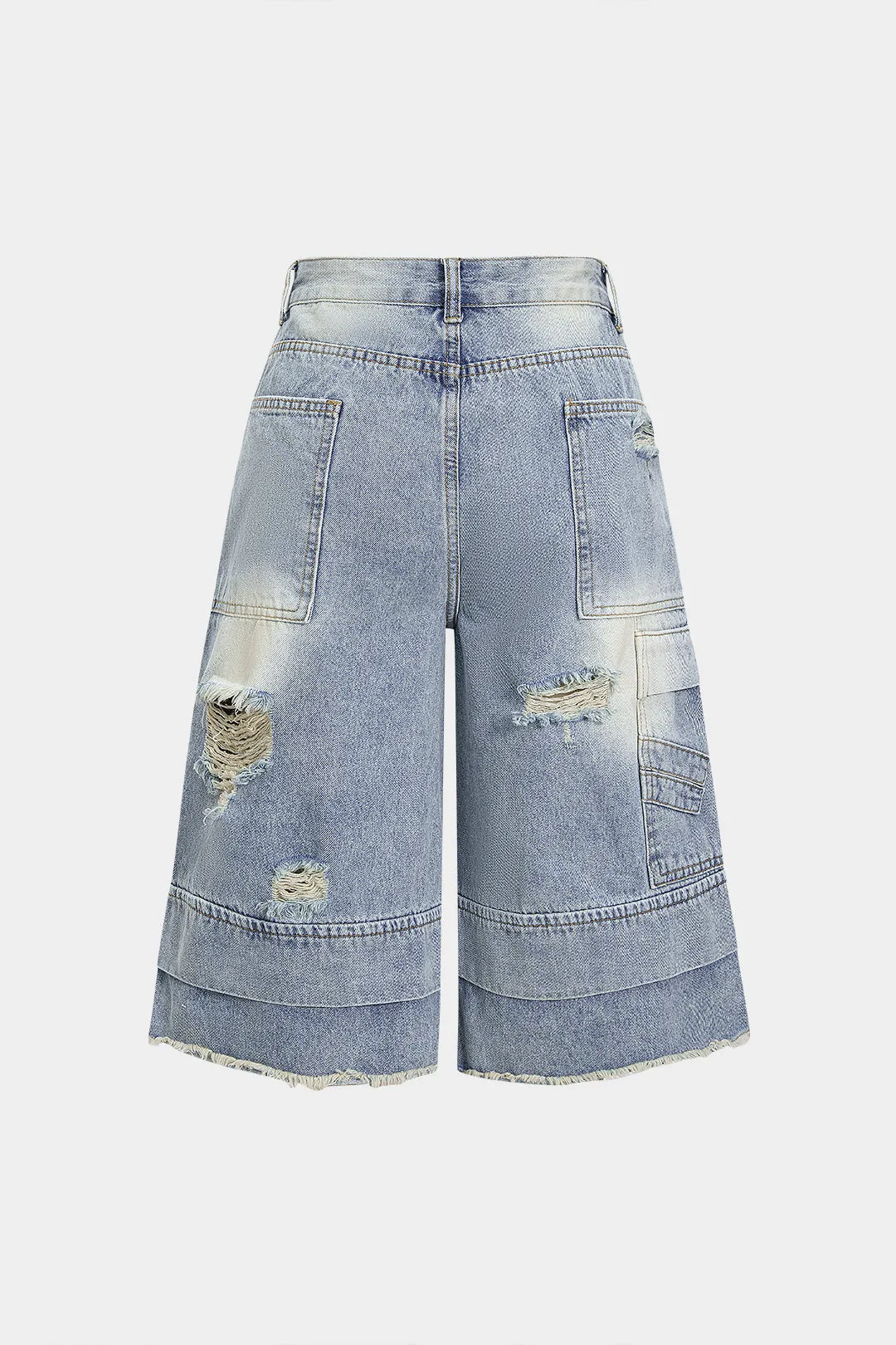 Denim Ripped Wide Leg Shorts sold by Micas product image thumbnail 2