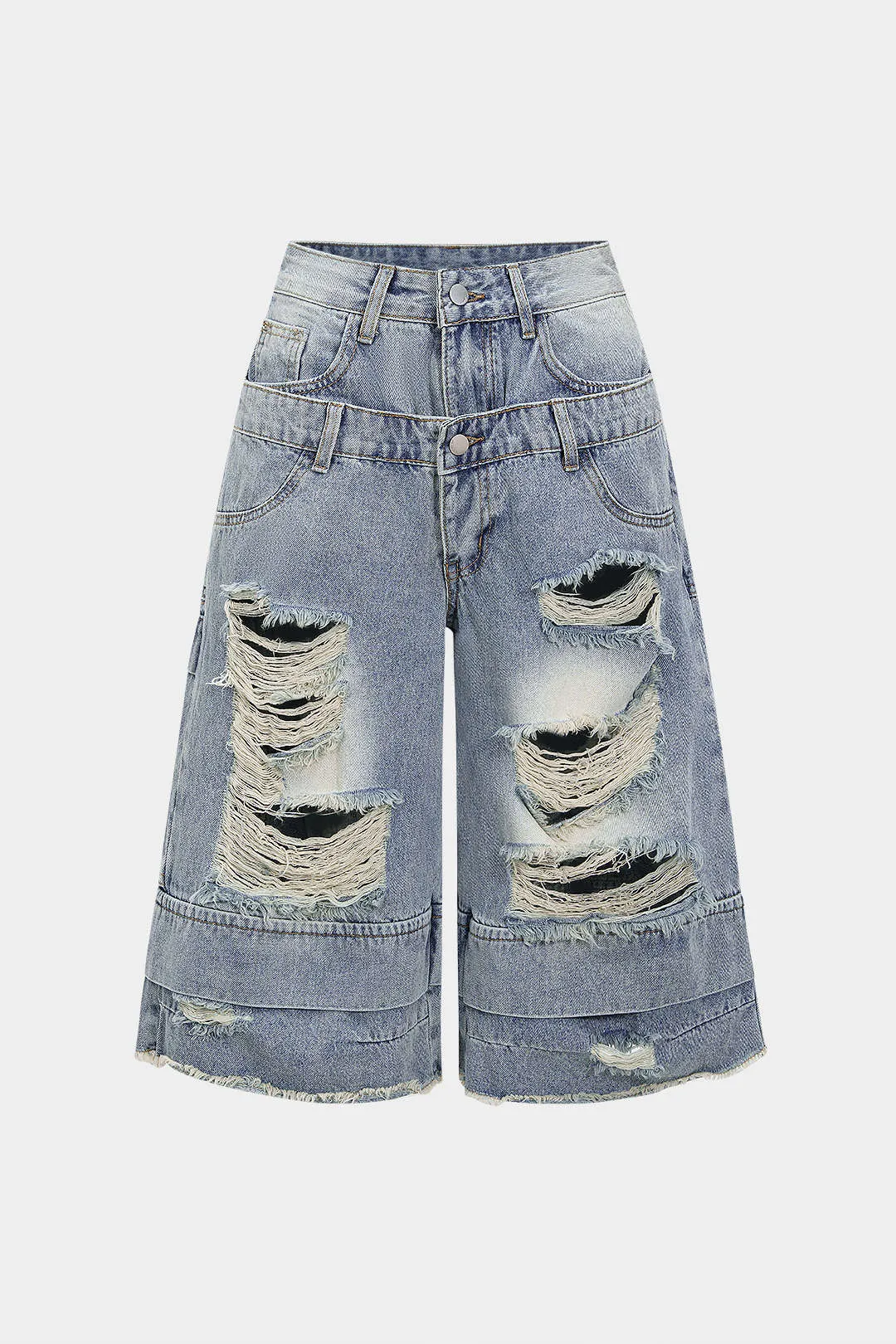 Denim Ripped Wide Leg Shorts sold by Micas