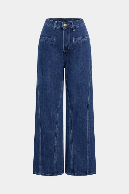 Denim Bow Zipper Wide Leg Jeans sold by Micas
