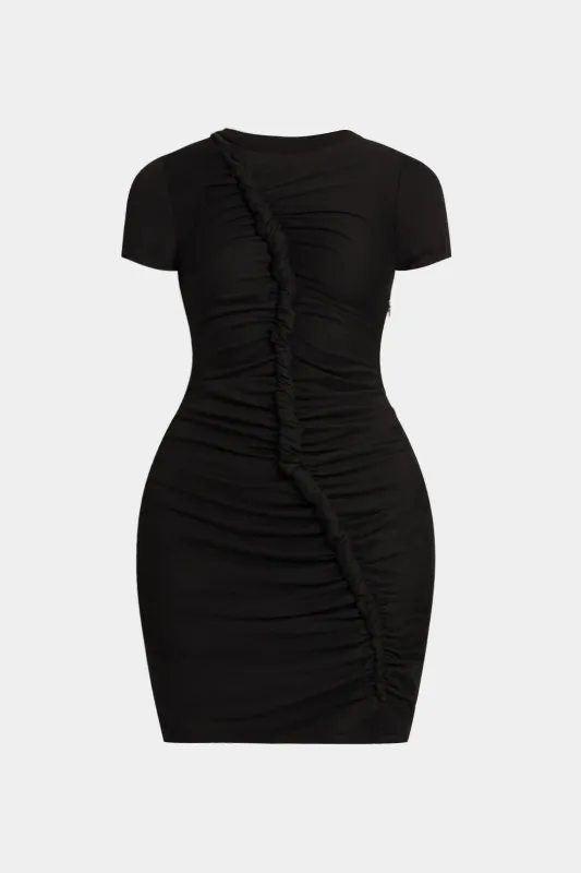 Plus Size Twist Knot Ruched Short Sleeve Mini Dress sold by Micas