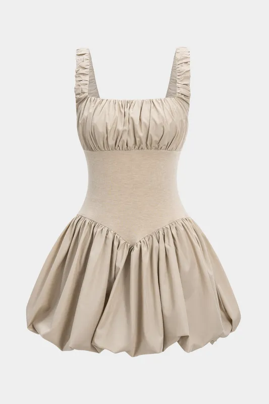 Ruched Square Neck Puff Sleeveless Mini Dress sold by Micas