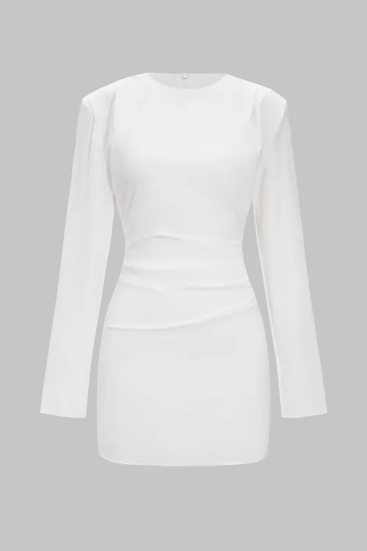 Pleated High Waist Shoulder Pads Long Sleeve Mini Dress sold by Micas
