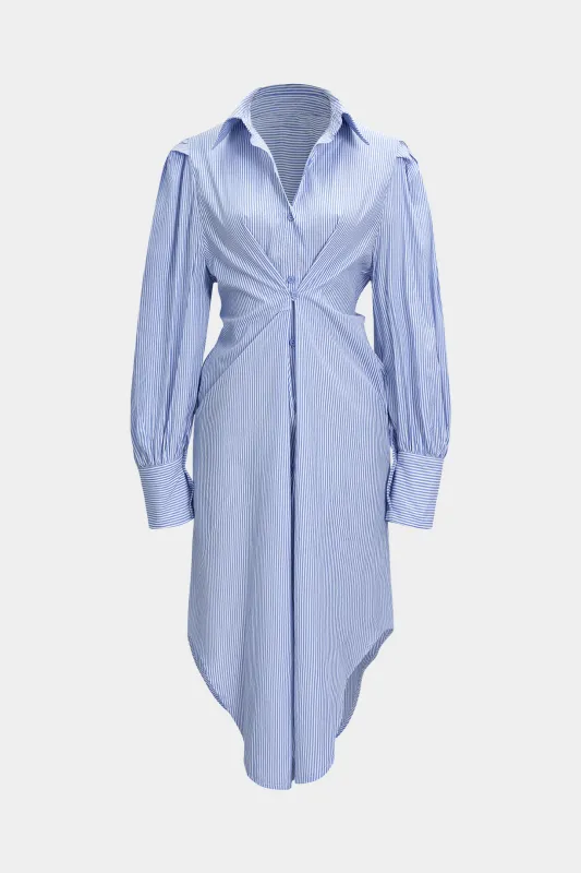 Twist Knot Button Ruched Long Sleeve Midi Dress made by Micas