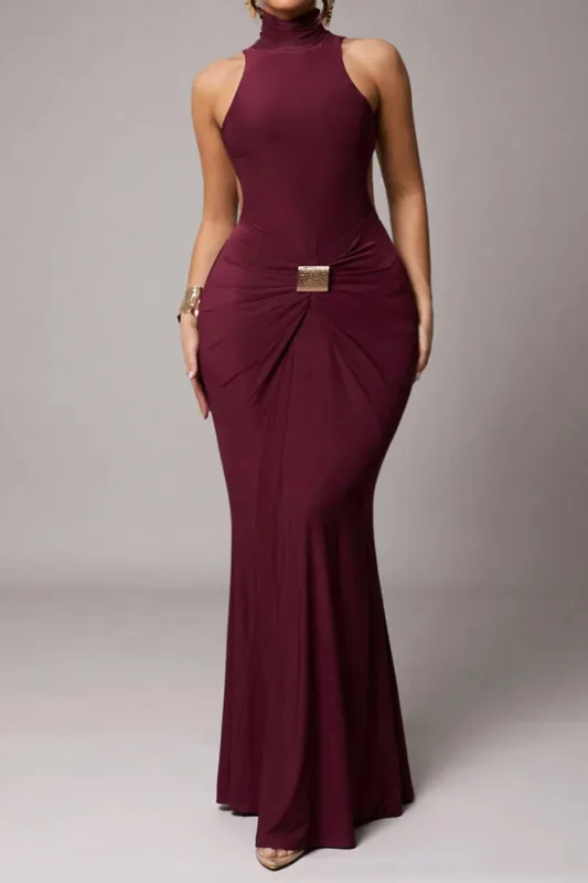 Plus Size Ruched Metallic Decor Sleeveless Maxi Dress made by Micas