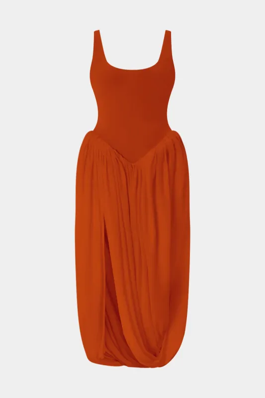 Plus Size Patchwork Asymmetrical Ruched Sleeveless Midi Dress sold by Micas