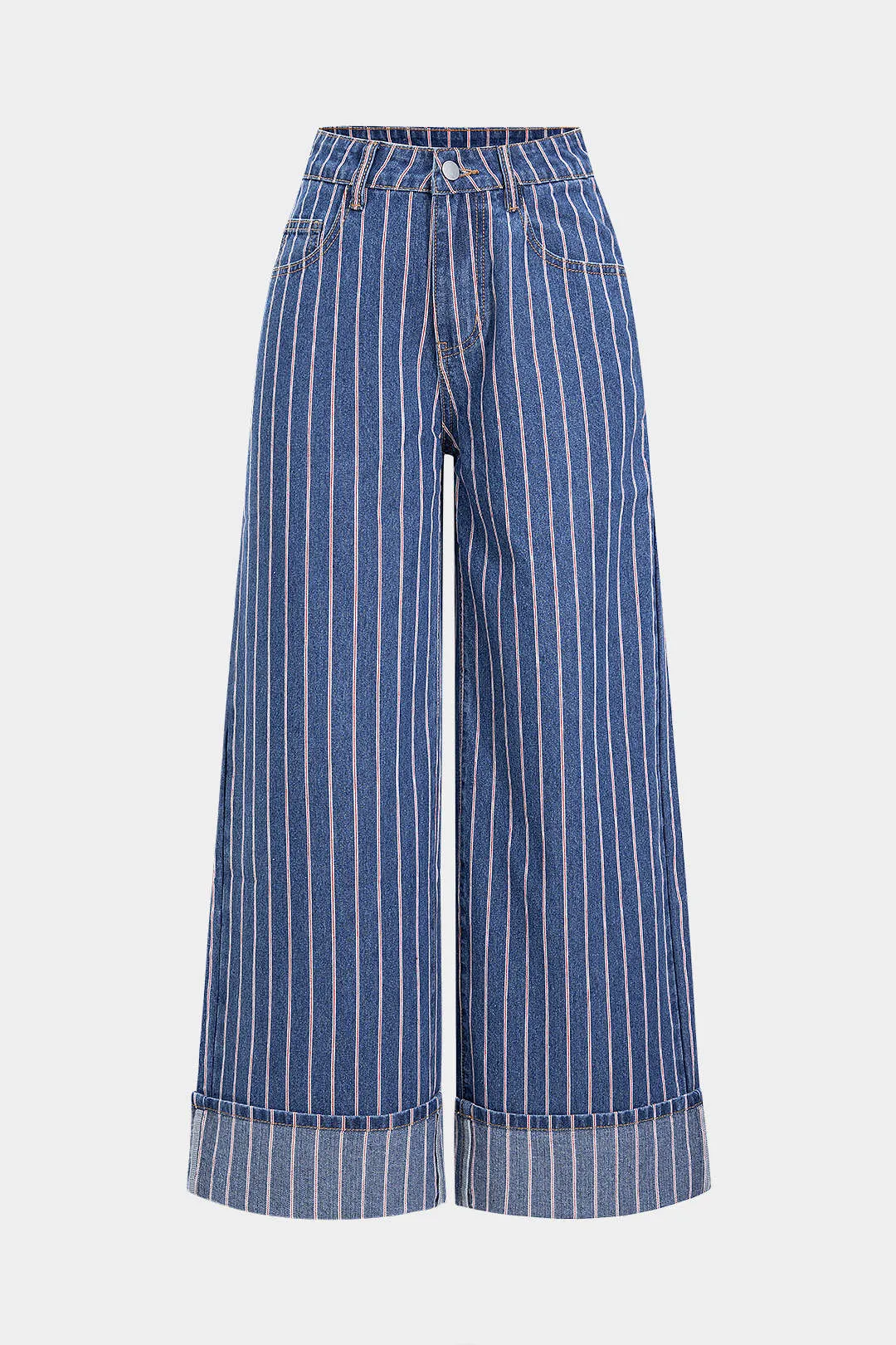 Stripes Print Denim Low Waist Cuffed Jeans sold by Micas