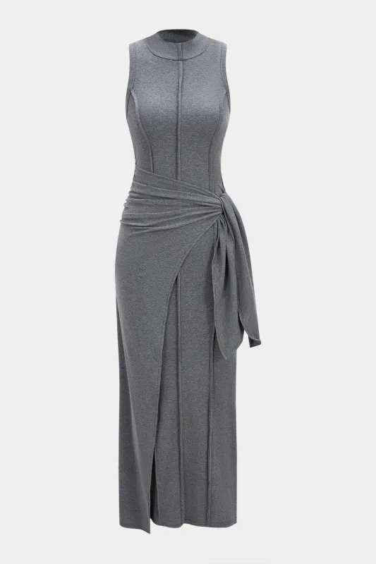 Ruched Tie-Up Knotted Sleeveless Maxi Dress sold by Micas