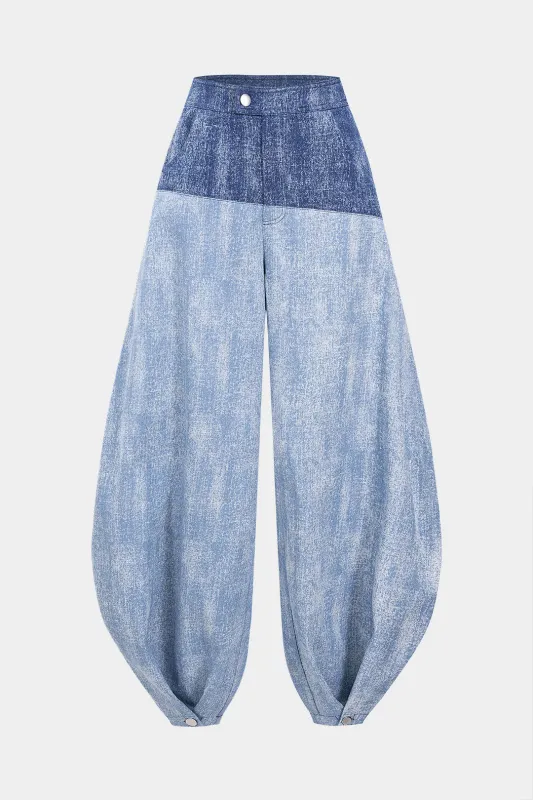 Denim Button Patchwork Asymmetrical Barrel Jeans sold by Micas