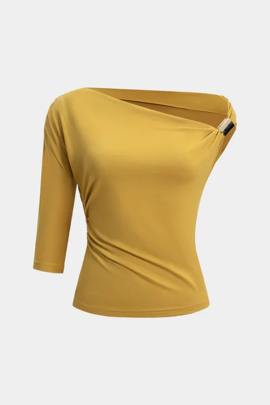 Metallic Asymmetrical Shoulder Short Sleeve T-Shirt sold by Micas