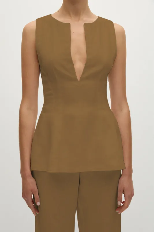 Linen Pleated V-Neck Tank Top sold by Micas