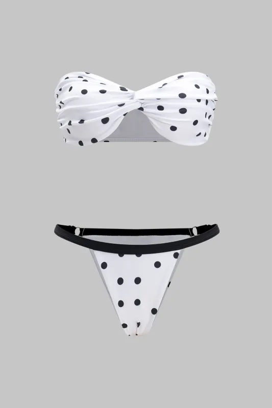 Polka Dots Print Backless Bikini Set sold by Micas