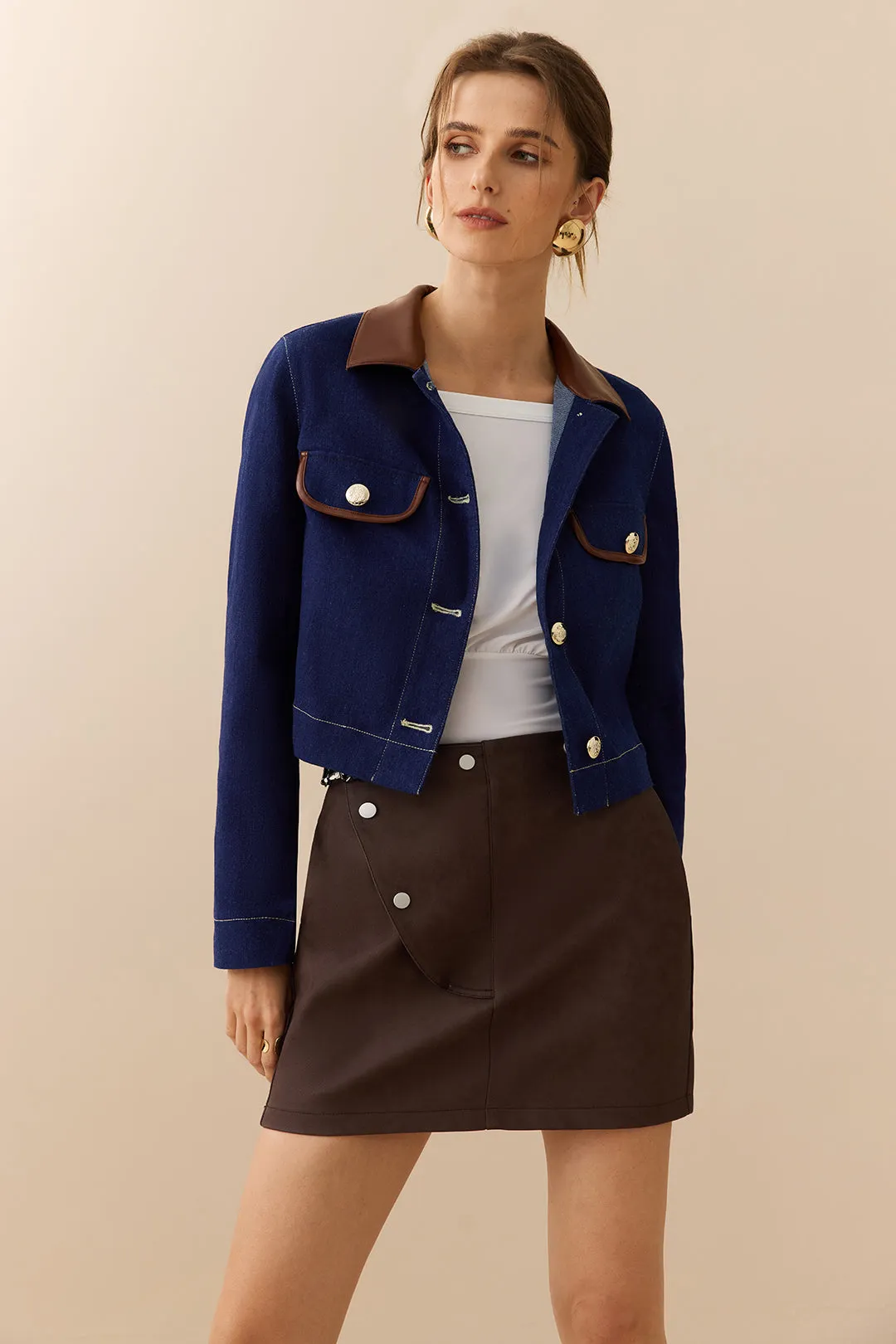 Denim Patchwork Button Pocket Outerwear sold by Micas