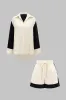Linen Contrast Button Long-Sleeve Shirt And Drawstring Shorts Set sold by Micas