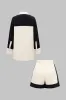 Linen Contrast Button Long-Sleeve Shirt And Drawstring Shorts Set sold by Micas