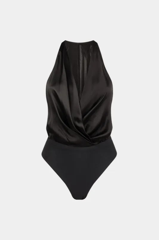 Satin Ruched Crossed Sleeveless Bodysuit sold by Micas