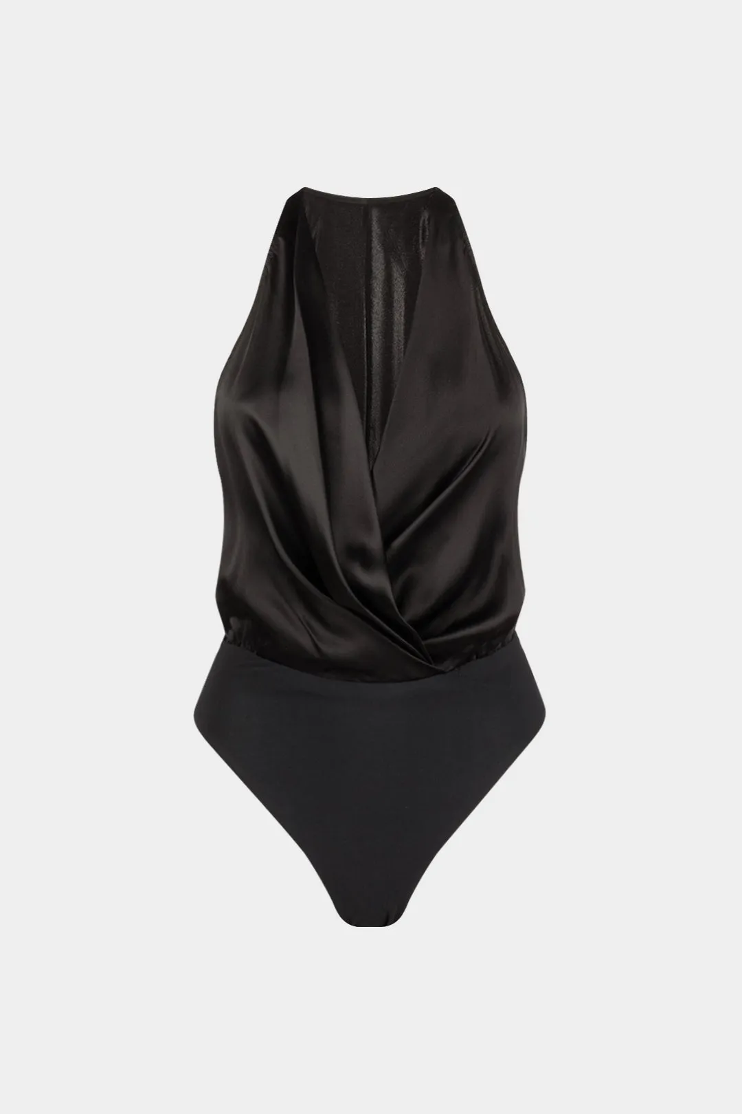 Satin Ruched Crossed Sleeveless Bodysuit sold by Micas