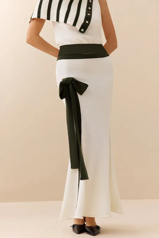 Knit Tie Front Contrast Binding Skirt sold by Micas