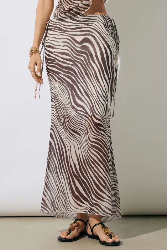 Zebra Stripe Print Chiffon Drawstring Skirt Set sold by Micas