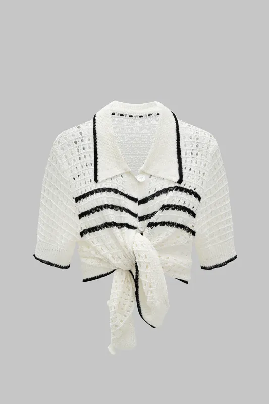 Knit Contrast Cut Out Short Sleeve T-Shirt sold by Micas