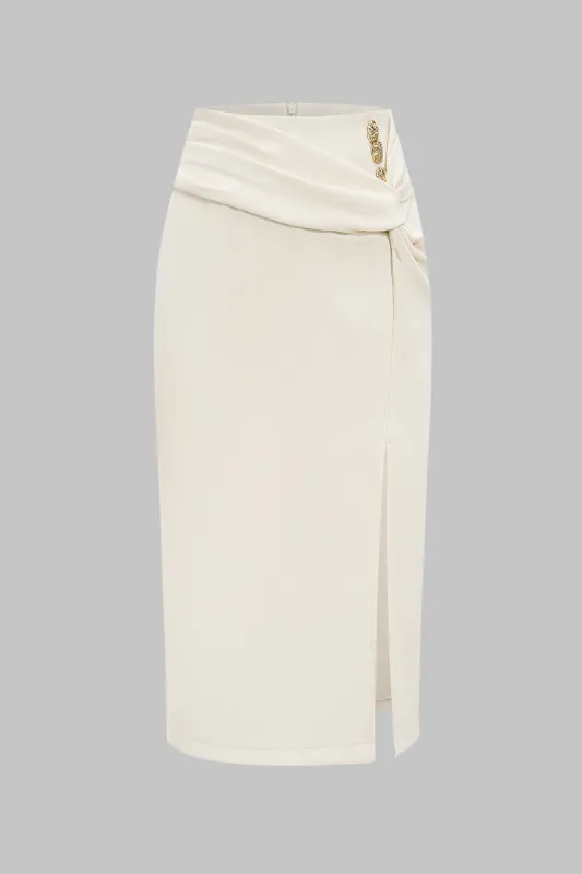 Metallic  Decor Ruched Slit Skirt sold by Micas
