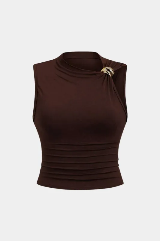 Plus Size Asymmetrical Metallic Detail Tank Top sold by Micas