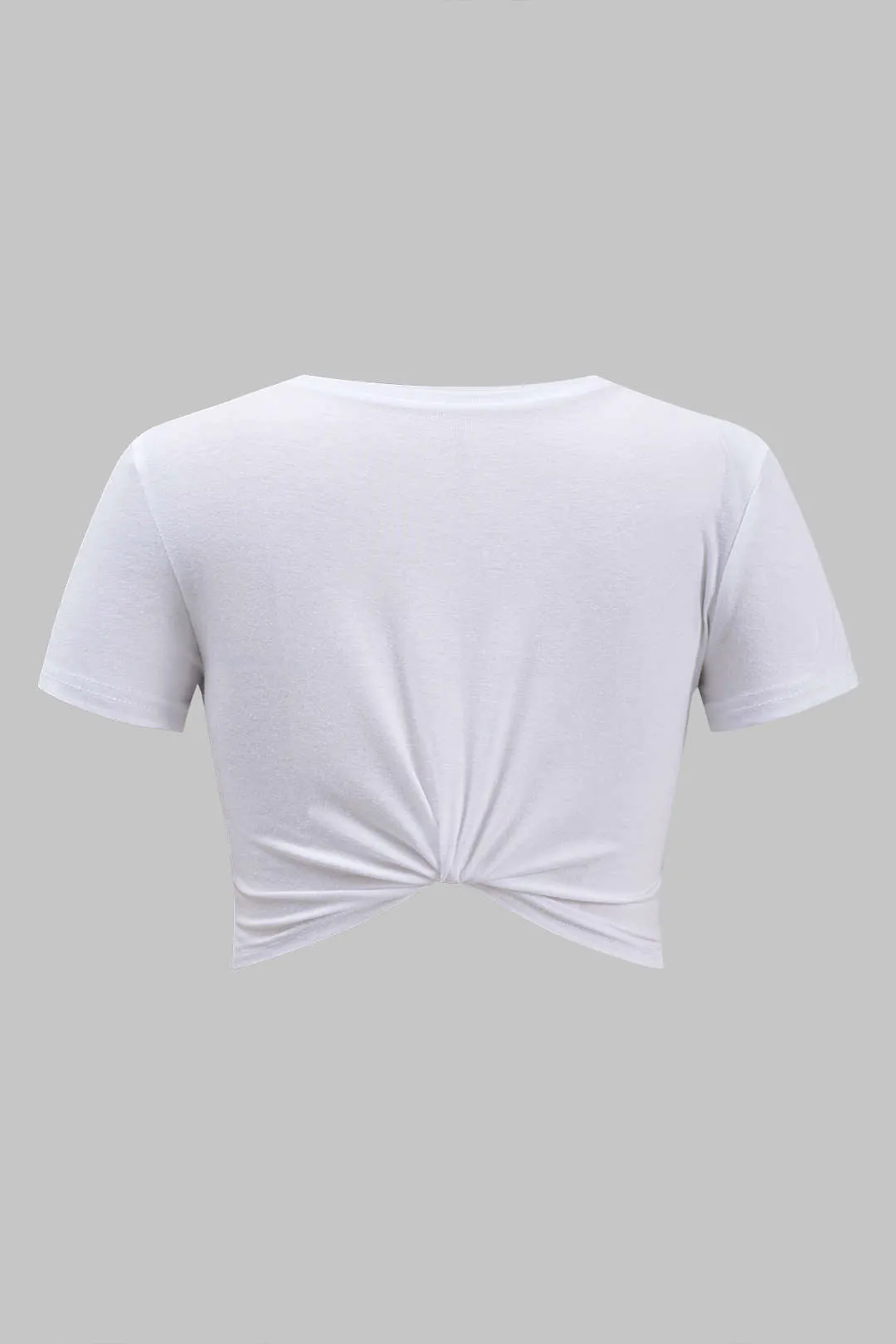 Plus Size Round Neck Denim Patchwork Short Sleeve T-Shirt sold by Micas product image thumbnail 2