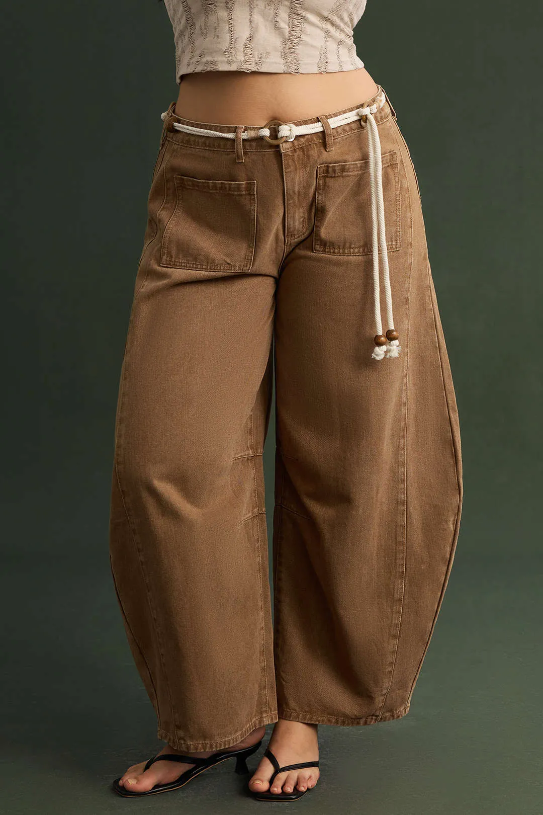 Plus Size Denim Low Waist Beaded Belted Jeans sold by Micas