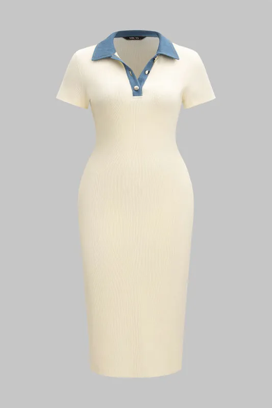 Plus Size Denim Patchwork Short Sleeve Midi Dress sold by Micas