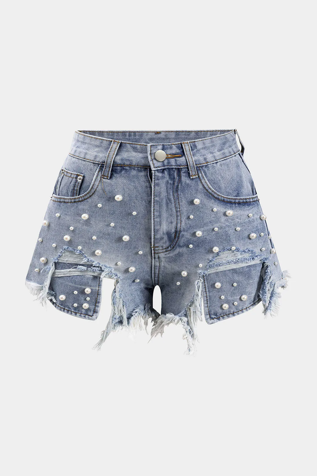 Plus Size High Waist Beaded Denim Shorts sold by Micas product image thumbnail 2