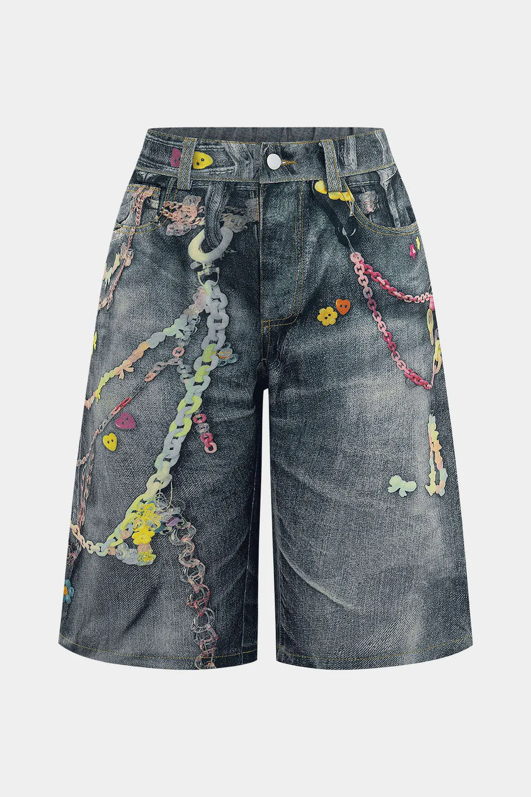 Plus størrelse kæde print denim brede ben shorts sold by Micas product image thumbnail 2