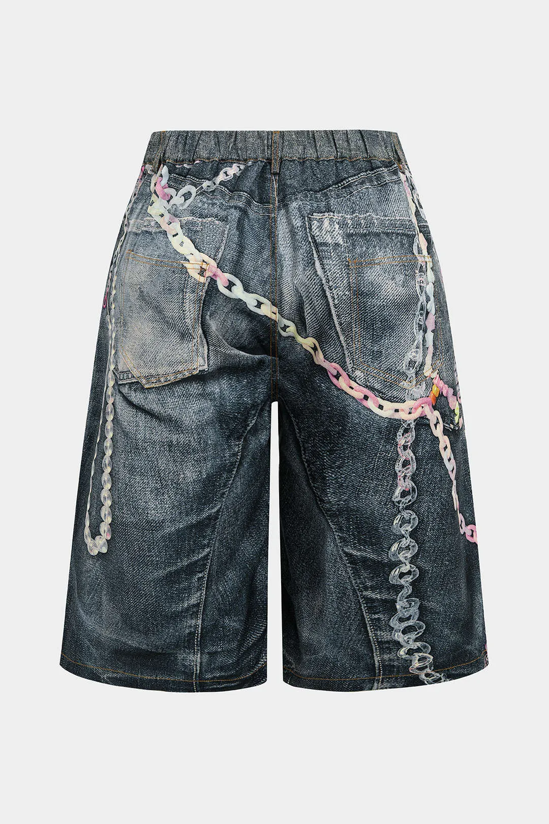 Plus størrelse kæde print denim brede ben shorts sold by Micas product image thumbnail 3