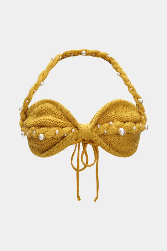 Plus størrelse strik halter hals flettet perleindretning bindingstank top sold by Micas