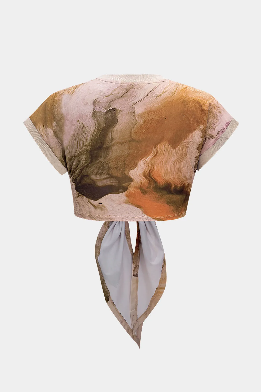 Plus størrelse retro print ruched twist knude kortærmet t-shirt sold by Micas product image thumbnail 2