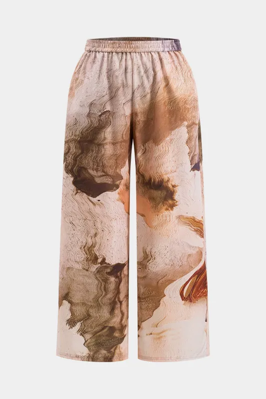 Plus størrelse retro print brede ben bukser sold by Micas