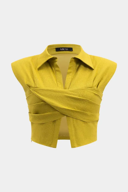 Plus størrelse linned v-hals ruched tank top sold by Micas