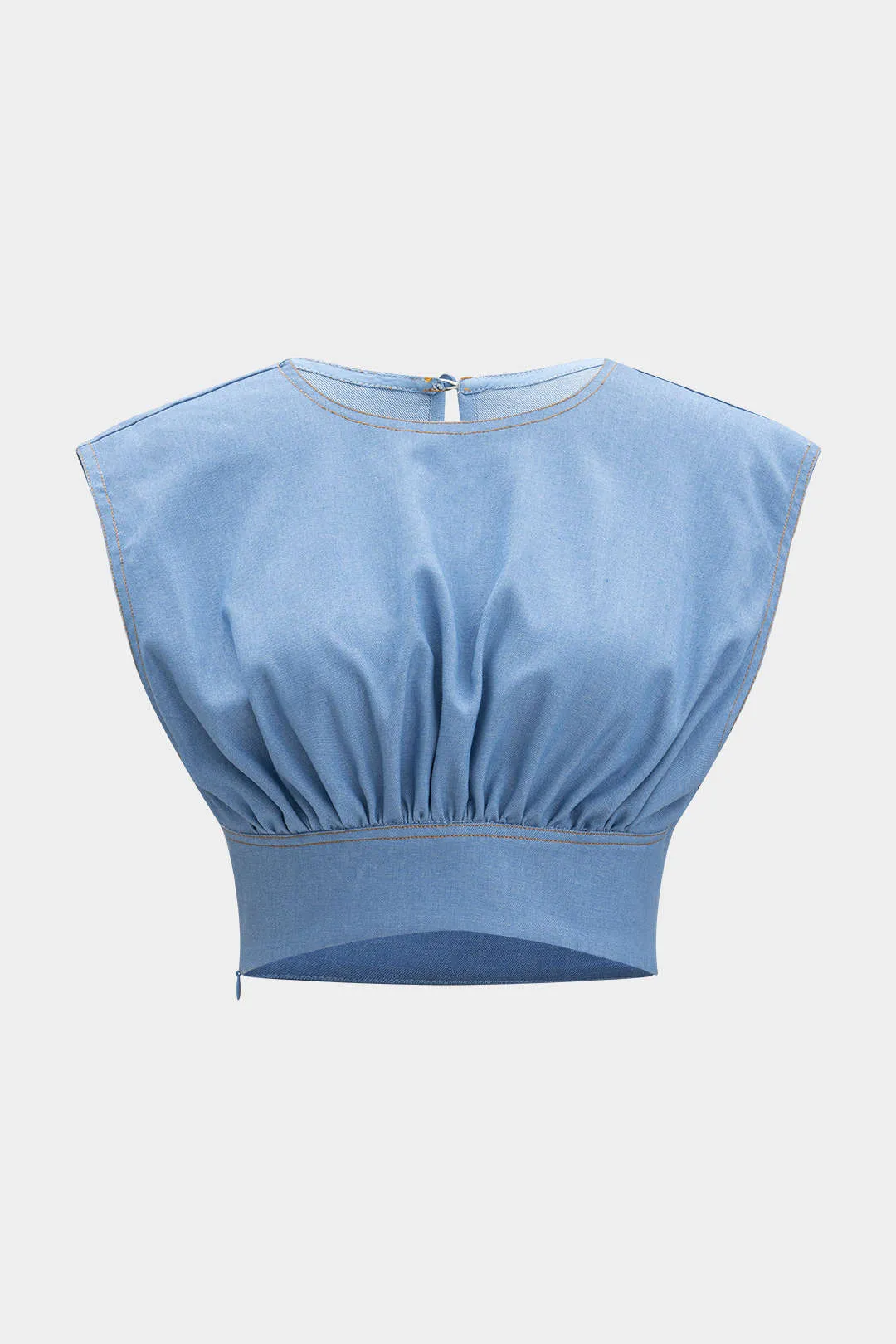 Denim Ruched tank top og lynlås detaljerede shorts sæt sold by Micas product image thumbnail 3