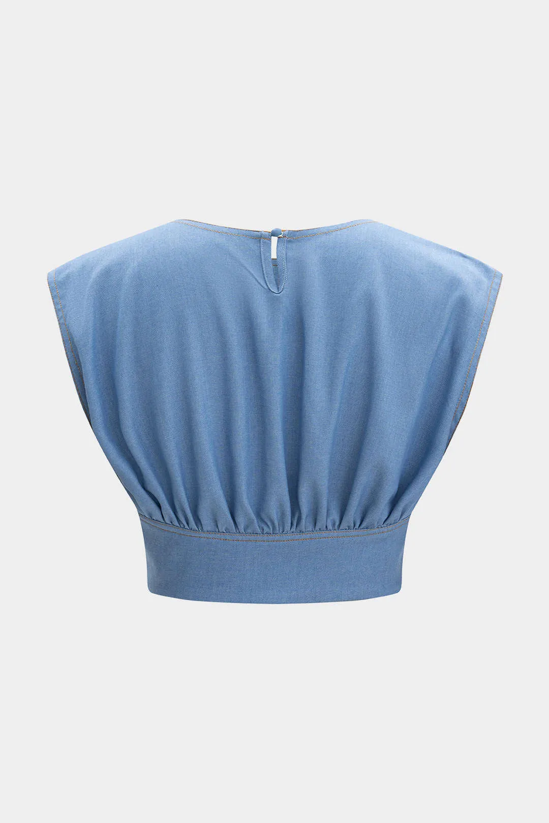 Denim Ruched tank top og lynlås detaljerede shorts sæt sold by Micas product image thumbnail 4