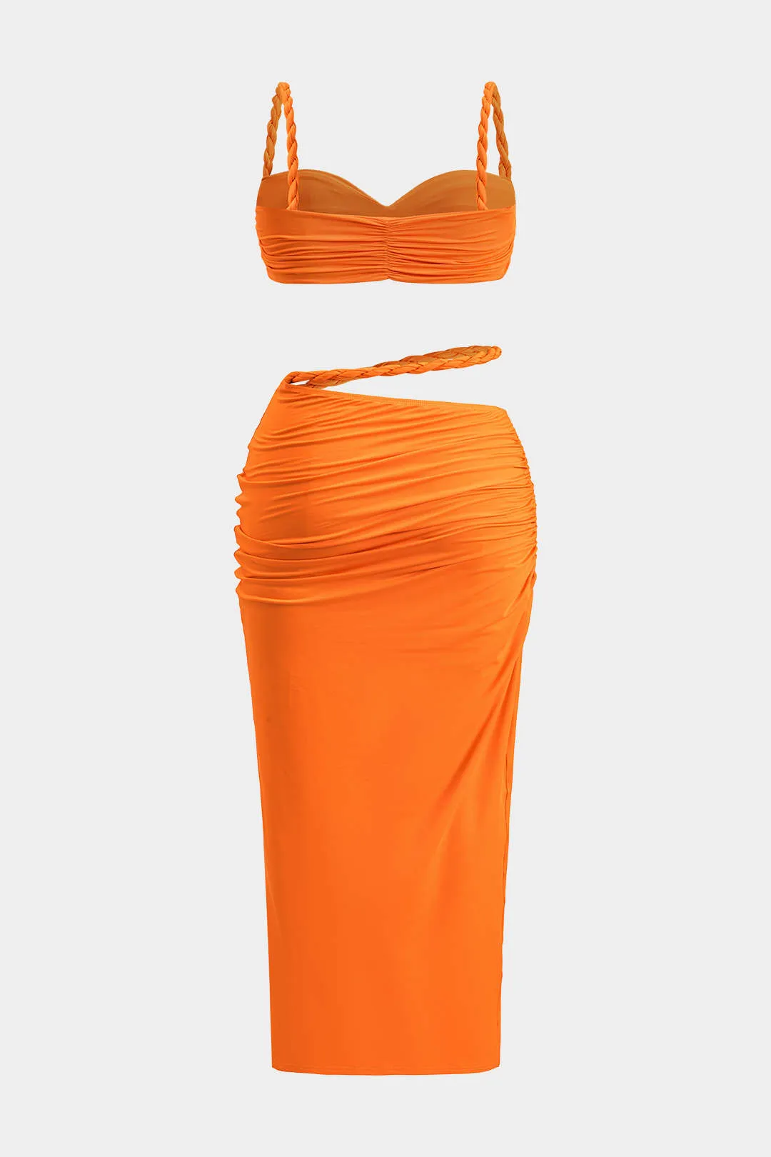 Plus størrelse ruched flettet skåret ud bagfra tank top og nederdel sæt sold by Micas product image thumbnail 2