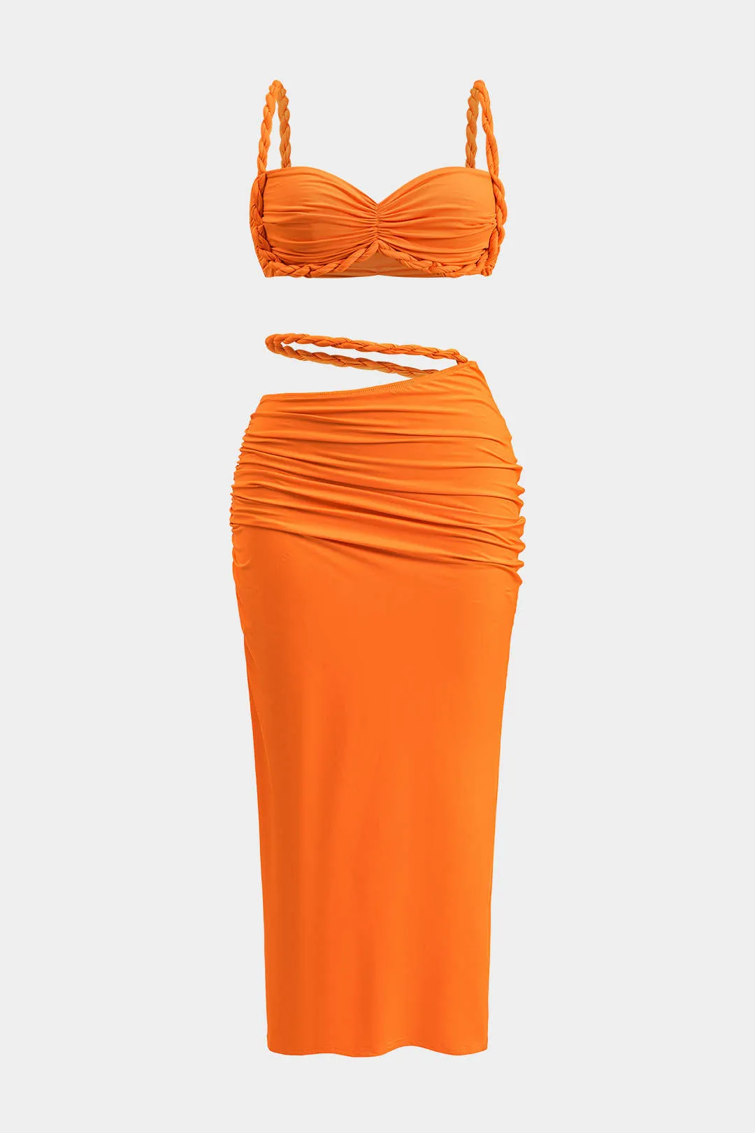 Plus størrelse ruched flettet skåret ud bagfra tank top og nederdel sæt sold by Micas