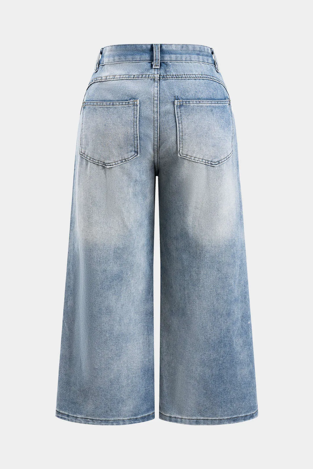 Plus størrelse denim flod flossede patchwork lige ben jeans sold by Micas product image thumbnail 2