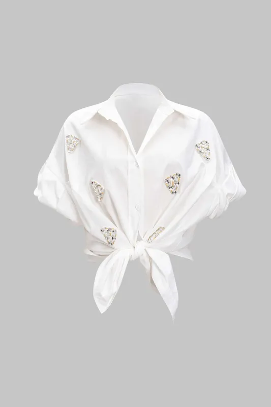 Rhinestone Triangle Bead Shortærme skjorte sold by Micas