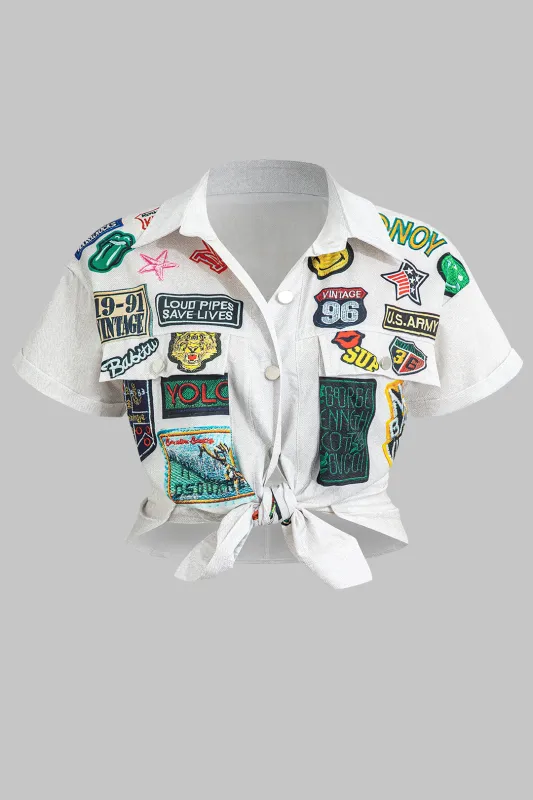 Plus størrelse brevprint lomme kortærmet skjorte sold by Micas