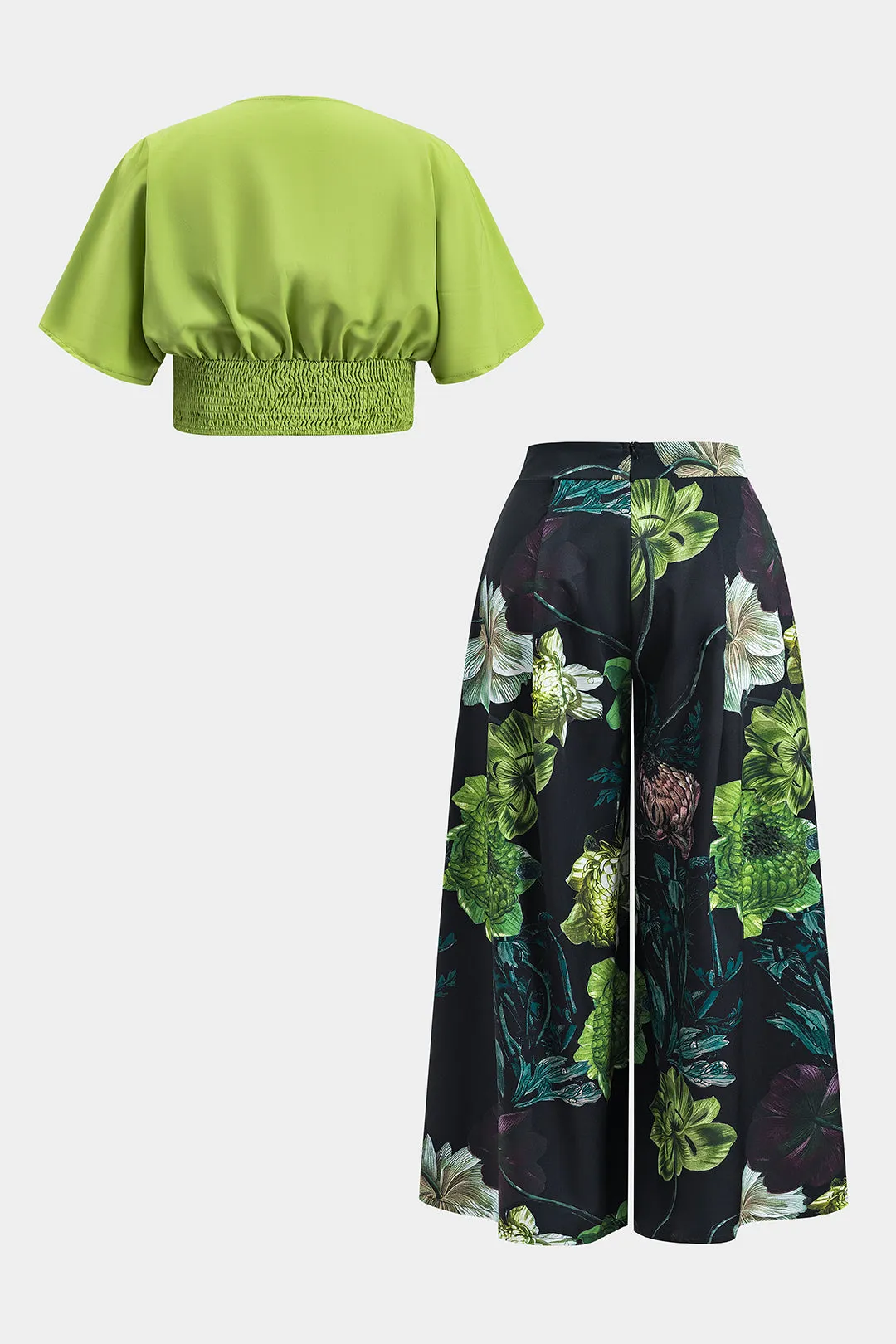 Plus-størrelse V-hals Ruched Tank Top og Floral Print Bukser Set sold by Micas product image thumbnail 2